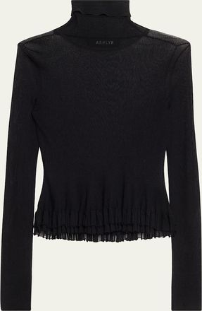 Ashlyn Meritt Ruffle Sheer Rib Turtleneck Sweater