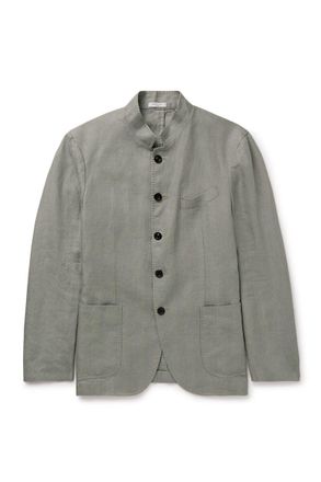 Boglioli Slim-Fit Nehru-Collar Herringbone Linen Jacket