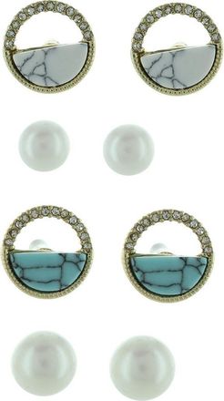 Olivia Welles Victoria Set of 4 Marble & Imitation Pearl Earrings in Gold /Clear at Nordstrom Rack