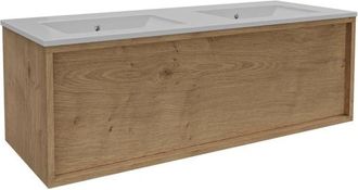 Saniclass Holz Frame Badkamermeubelset - 120x45x40cm - 1 lade - 2 wasbakken - zonder kraangaten - overloop - Eiken natural