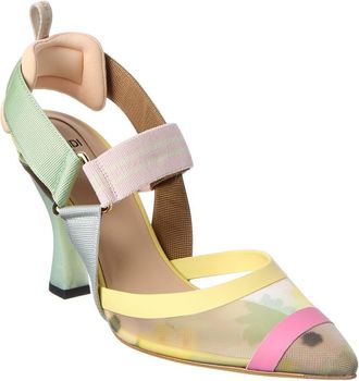 Fendi Fendi Colibri Ff Mesh & Leather Slingback Pump