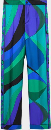 Pucci Pesci-Print Silk Twill Straight-Leg Pants