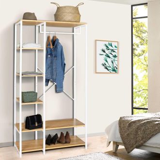 IDMarket Armario Con Estantes An. 90 Cm Detroit Dise&ntilde;o Industrial Madera Y Metal Blanco