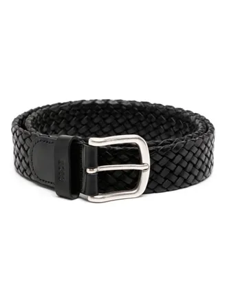 BOSS Leren geweven riem - Zwart