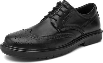 Generic Dress Shoes for Men Lace Up Brogue Embossed Wing tip Derby Shoes Leather Low Top Rubber Sole Non Slip Block Heel Anti-Slip Wedding(8.5 UK) Black