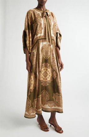 Zimmermann Mahon Paisley Print Habutai Silk Maxi Dress in Olive Paisley at Nordstrom, Size 1