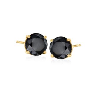 Ross-Simons Black Diamond Stud Earrings in 14kt Yellow Gold