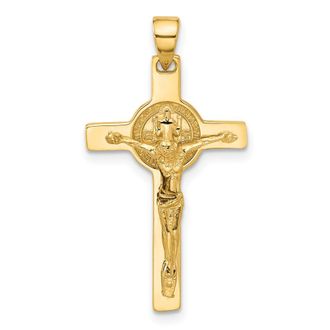 Diamond2Deal 14k Yellow Gold Polished Crucifix St Benedict Pendant