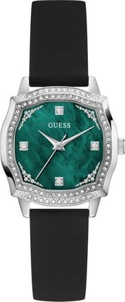 Guess Liv Mother-of-Pearl Silicone Strap Watch, 32mm in Black at Nordstrom