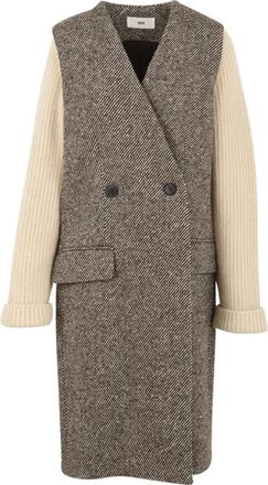 SOLOTRE Jassen met knoopsluiting en afneembare mouwen - Dames - Mantel - Beige - L - Jassen
