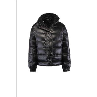 Moorer Womens Black Puffer Jacket With Shearling Collar, Size 46
