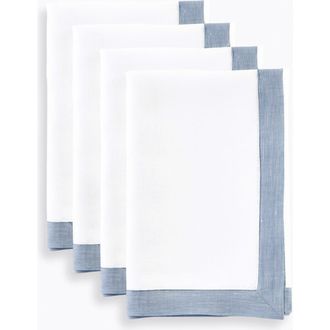 Solino Home Linen Dinner Napkins Set of 4, 20 x 20 Inch for Dining Table, Holiday and Everyday Table Decor - Classic in Chambray Blue And White at