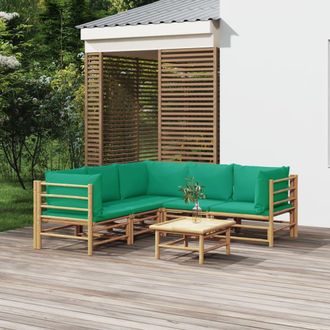 vidaXL Set De Muebles De Jard&iacute;n 6 Piezas Bamb&uacute; Con Cojines Verde Vidaxl