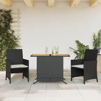 vidaXL Set Da Bistr&ograve; 3 Pz Con Cuscini Nero In Polyrattan - Vidaxl
