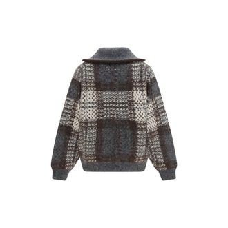 Brunello Cucinelli Checked Mohair Cardigan - Gray