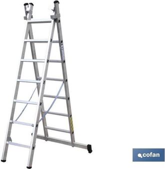 cofan Escalera Aluminio Doble 11 Pelda&ntilde;os 3,00 + 3,00 M, Escaleras De Aluminio En Dos Tramos Con En 131 Y Resistencia A 150 Kilos M&aacute;ximo. - Cofan