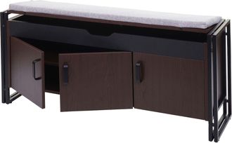 Hhg Cajonera Con Asiento Hhg 159, Cajonera Banco Con Coj&iacute;n, 53x110x30cm Estructura 3d Metal, Marr&oacute;n Oscuro