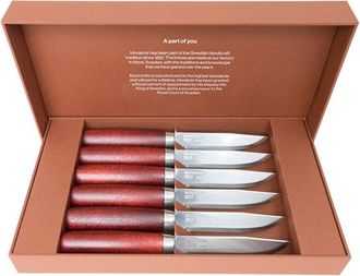 Morakniv STE-13662 Set di coltelli da bistecca classici con lama in acciaio inossidabile 14C28N svedese da 11 cm e manico in legno di betulla rosso