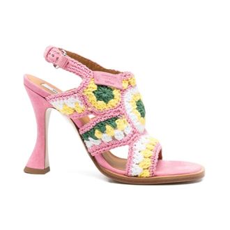 Moschino High Heel Sandals, female, Multicolor, Size: 7 1/2 US Crochet-Knit Heeled Sandals