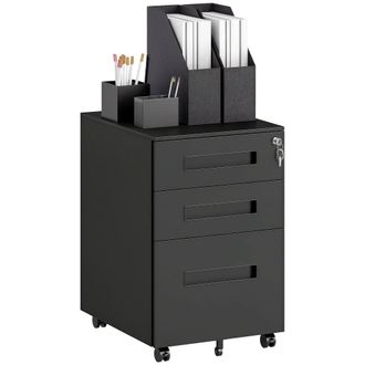 Vinsetto Lockable Mobile Filing Cabinet w/ 3 Drawers 39 x 48 x 60 cm - Black | TJ Hughes