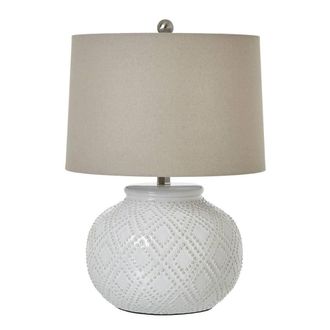 Hill Interiors Squat Beaded Ceramic Table Lamp (UK Plug) in White