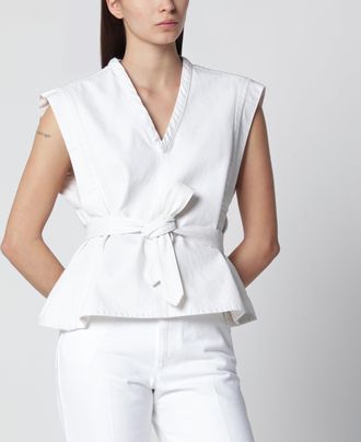 Christophe Lemaire Camicia Chasuble bianca in denim sbiancato