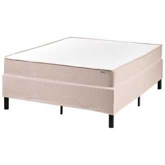 Beliani Cama Con Somier De Tela 120 X 200 Cm Con Colch&oacute;n De Muelles Ensacados Sin Cabecero Dormitorio Beige Countess