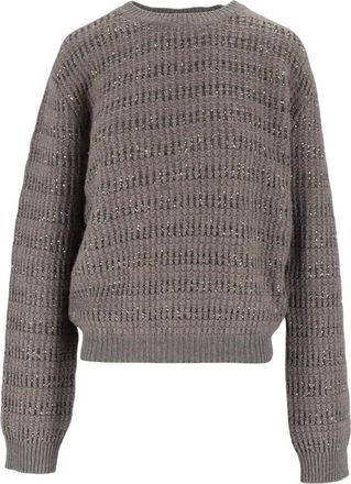 Fabiana Filippi Maglia girocollo in Platinum Mohair Righe Paillett - Knitwear - Mujer - Gris - L