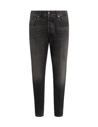 Dondup Faded Black Denim Jeans with Tapered Leg