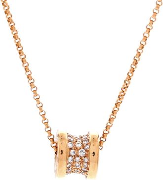 Bulgari B. Zero1 Pendant Necklace 18K Rose Gold with Pave Diamonds Mini
