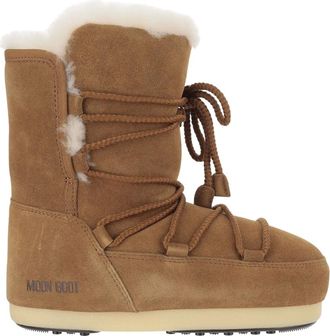 Moon Boot Schoenen, Dames, Bruin, 35 EU, Leer, Leren enkellaarzen met veters en lamsvacht