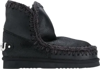 Mou Black Eskimo 18 Sheepskin Rhinestone Slip-On Shoes