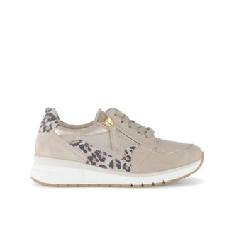 Gabor Schoenen, Dames, Beige, 38 EU, Leer, Sneakers met Nieve El/Velour/Leo Stijl