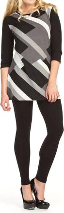 Papillon Geometric Stripe Print 3/4 Sleeve Tunic In Black