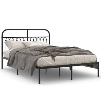 Berkfield Home Metal Bed Frame without Mattress with Headboard Black 135x190cm | Size: 135x190 cm