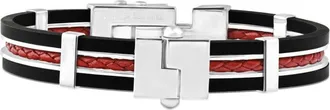 Pompeii3 Mens Steel, Black Silicone, And Red Leather Latched 8 10mm Cuffed Bracelet