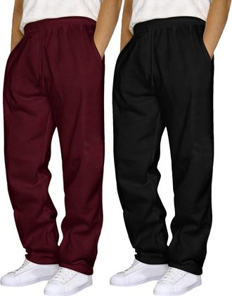 Generic 2 Pack Mens Sweat Pants Tracksuit Bottoms Joggers Straight Leg Sweatpants Open Bottom with Pockets Jogging Pants Casual Yoga Gym Sports Trousers Elast