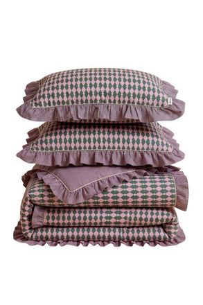 TBCo Cotton Ruffle Bedding Set in Pink Harlequin at Nordstrom, Size Queen