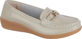 Jo & Joe Womens Leather Comfort Loafers with Gold Buckle - Cushioned Wedge Slip-On Smart Casual Shoes Sizes 4-8 (Smoke, UK Footwear Size System, Adult, Women, 