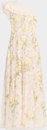 Needle & Thread Florine One-Shoulder Embroidered Tulle Gown