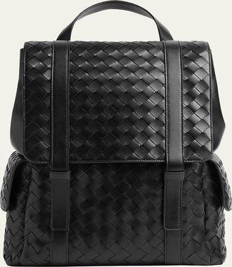 Bottega Veneta Mens Intrecciato Leather Backpack