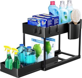 OEM Mensola Sottolavello A Doppio Ripiano 40x17,2x33,5 Cm - Cassetti Scorrevoli Per Cucina E Bagno - Nera