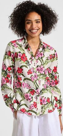 Lands End Linen Long Sleeve Feminine Shirt in Ivory/pink Multi Floral Tropic at Nordstrom, Size X-Small