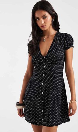Hollister Vestito corto nero a pois con scollo a V