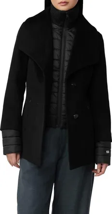 Soia & Kyo Freida Mixed Media Coat with Removable Puffer Bib in Black at Nordstrom, Size Xx-Small