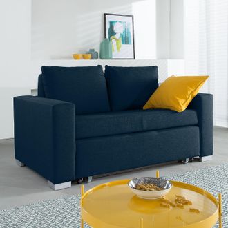 Mørteens home24 mooved Schlafsofa Latina 2-Sitzer Blau Webstoff 150x90x90 cm (BxHxT) mit Schlaffunktion/Bettkasten Modern