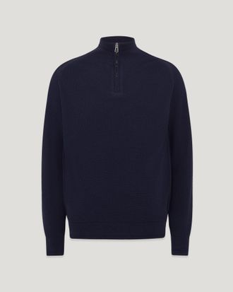 Belstaff Guide Quarter Zip Jumper Mens Organic Cotton Dark Ink Size 2XL