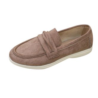 Generic Womens Loafers Wide Width Casual Pumps Shoes Solid Color Retro Breathable Comfortable Classic Slip On Flat Shoes Walking Shopping Khaki