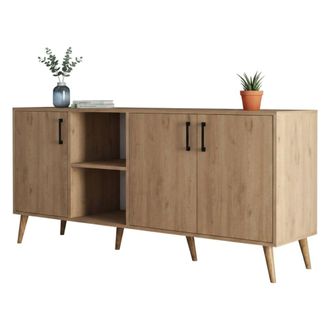 Dmora Aparador Vardah, Alacena 3 Estantes, Puertas Batientes, 3 Puertas, 180x45x80h Cm Roble Marr&oacute;n