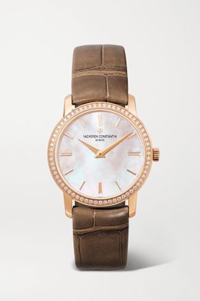 Vacheron Constantin Traditionnelle 30mm 18-karat Rose Gold, Alligator, Mother-of-pearl And Diamond Watch